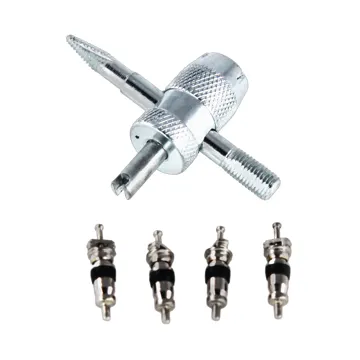 Slime 4-Way Tire Valve Tool with 4 Valve Cores